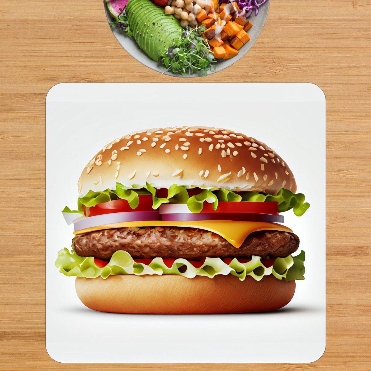 Luxe Placemat - Perfecte Hamburger op Lichte Achtergrond - Set van 1 Placemats - 40x40 cm - 2 mm dik Vinyl - Anti Slip - Afneembaar — cadeau in Cadeau-ideeën - foto 3