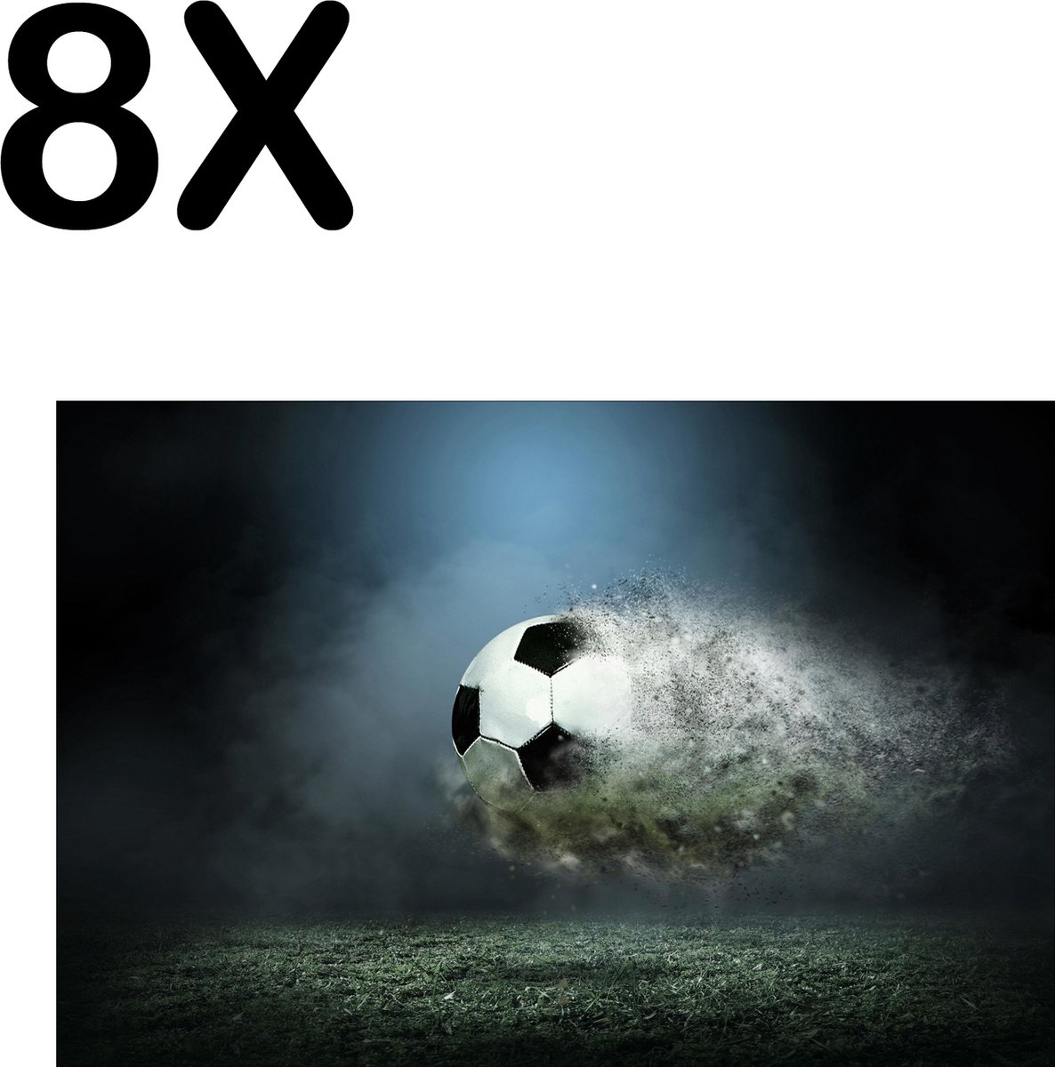 BWK Textiele Placemat - Ontploffende Voetbal boven het Gras - Set van 8 Placemats - 45x30 cm - Polyester Stof - Afneembaar