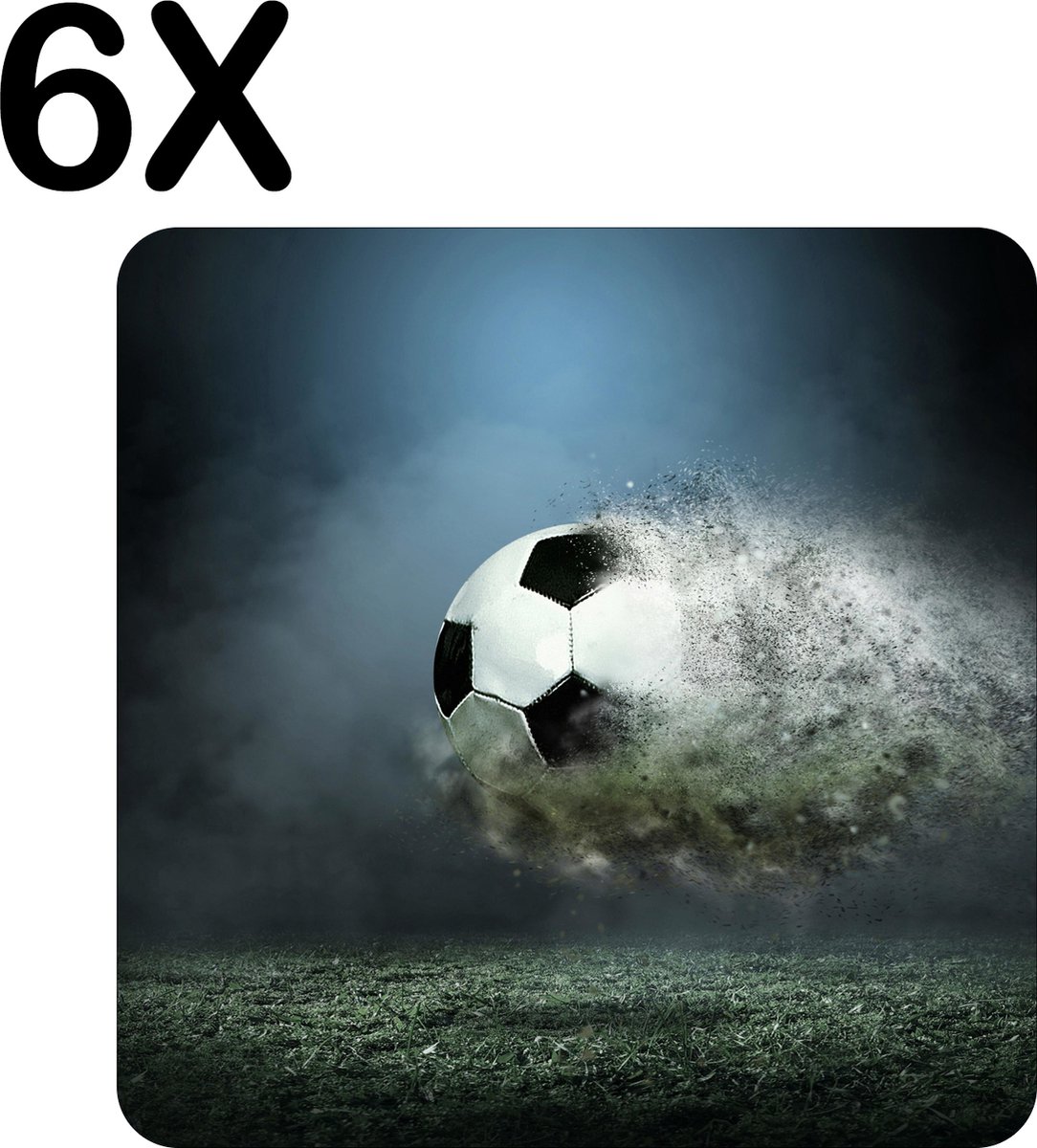 BWK Flexibele Placemat - Ontploffende Voetbal boven het Gras - Set van 6 Placemats - 50x50 cm - PVC Doek - Afneembaar