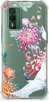 GSM Hoesje Nokia XR21 Telefoonhoesje Valbescherming met transparante rand Bird Flowers