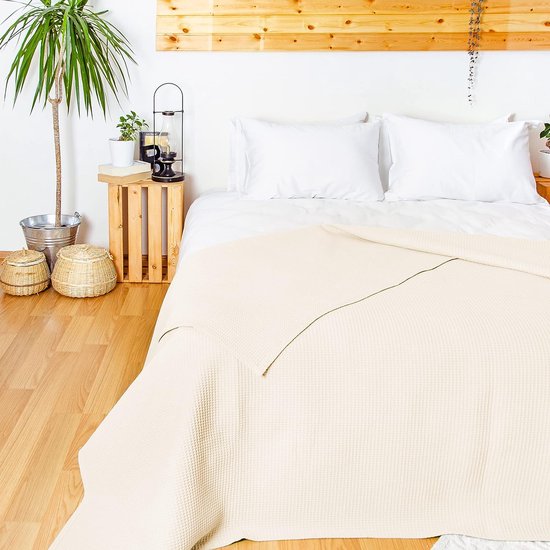Premium Sprei 150 X 200 Cm - Wafelpiqué 100% Katoen - Lichte Zomerdeken Met Wafellook Katoenen Deken Als Bedsprei Banksprei Bankdeken Bankdeken
