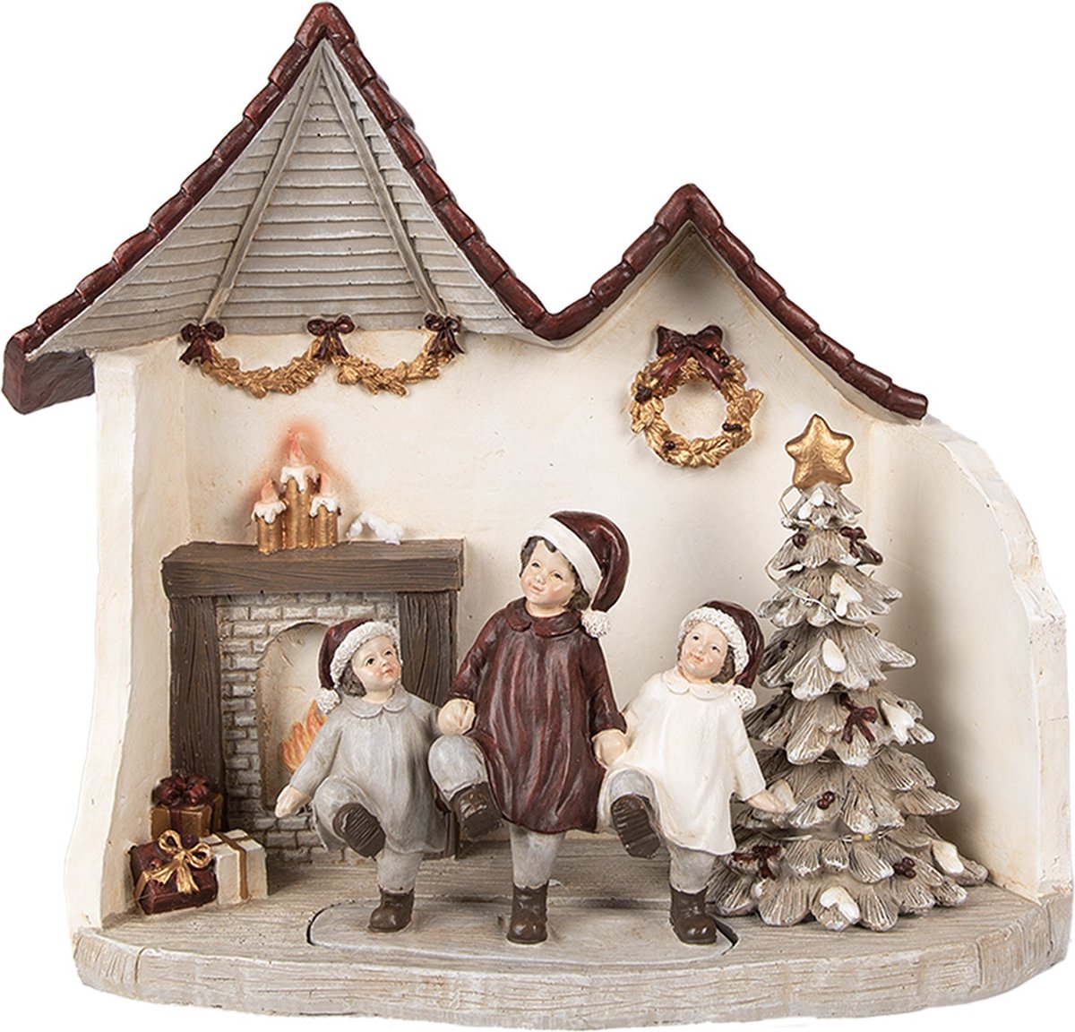 Kerstdecoratie met LED-verlichting Huis 24x10x22 cm Grijs Polyresin