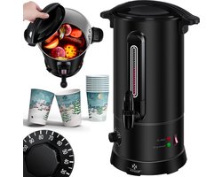 KESSER® Gluhweinketel 10 Liter - Elektrische Ketel voor Gluhwein - Glühweinketel Roestvrij Staal Incl. 10x Mokken Warm Dranken Dispenser voor Glühwein met Thermostaat Water Koker - Zwart