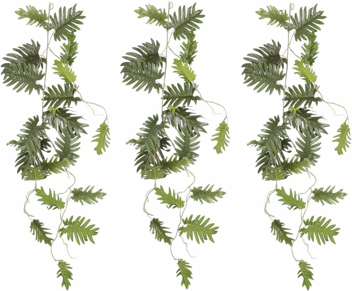 Mica Decorations Mica Decoration kunstplant slinger Philodendron Selloum - 3x - groen - 115 cm - Kamerplant snoer