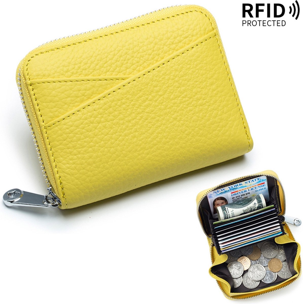 Pasjeshouder Mannen, Leer, Portemonnee Dames, RFID, Munthouder - Geel