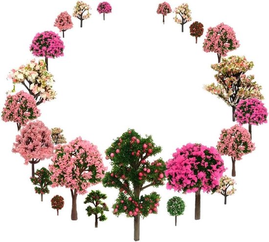 Mixed bomen modelbouw, bloemen bomen, h0 bomen, (29 stuks, 3,5 - 12 cm), fruitbomen zonder standaard