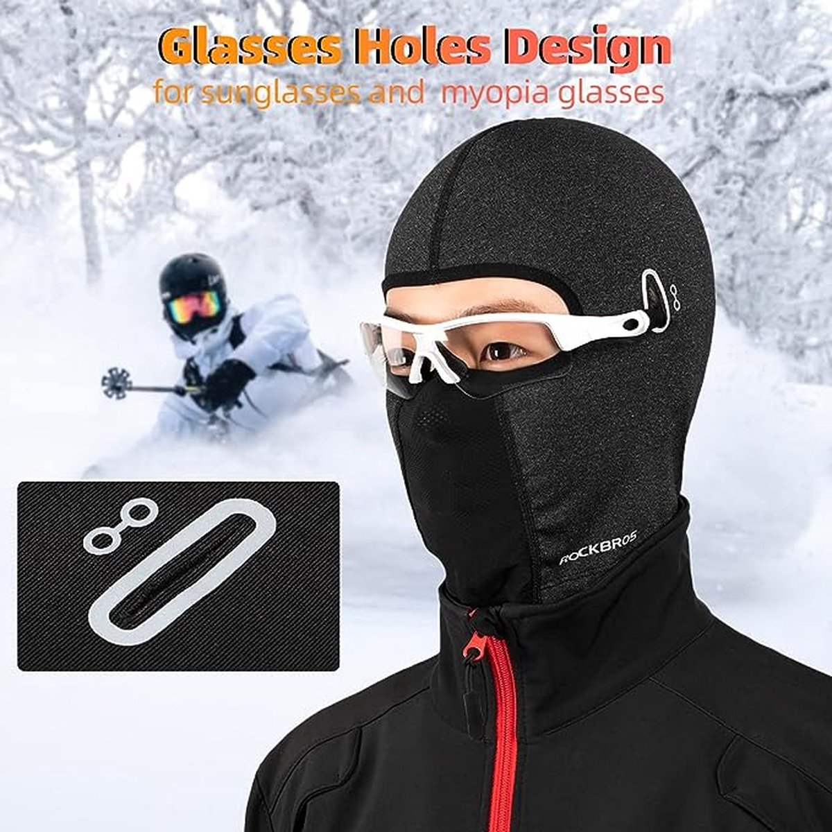 ROCKBROS Cagoule coupe-vent pour homme - Cagoule de ski pour temps froid -  Capuche thermique d'hiver pour le ski et le cyclisme, Noir