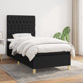 vidaXL - Boxspring - met - matras - stof - zwart - 90x190 - cm