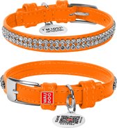 WAUDOG Glamour Halsband / Hondenhalsband - Echt Leder - Oranje met Strass steentjes - XXS - Breedte: 9 mm - Nekomtrek: 18 - 21 cm (GELIEVE ALVORENS BESTELLEN OPMETEN)