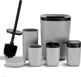 Bathroom Accessories Toilet Set 6-Piece with Toilet Brush, Toothbrush Cup, Dustbin, Toothbrush Holder, Soap Dispenser and Soap Dish For Bathroom and Hotel Grey
