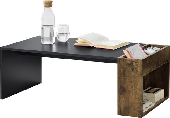 Salontafel Kristal - 2 Open Vakken - 95x50x34 cm - Zwart Eiken - Spaanplaat - Luxe Design