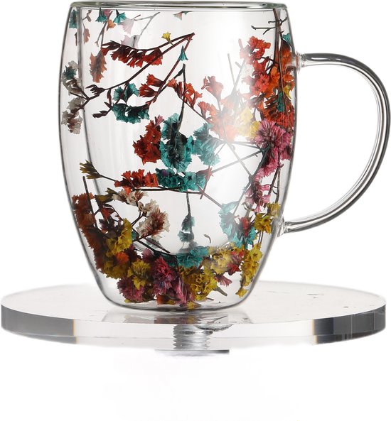 Dubbelwandig theeglas, 350ml. Borosilicaatglas | Four Leaves - Four Leaves
