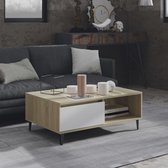 The Living Store Middentafel - Bijzettafel - 90 x 60 x 35 cm - Wit en Sonoma eiken - Spaanplaat en metaal - Montage vereist