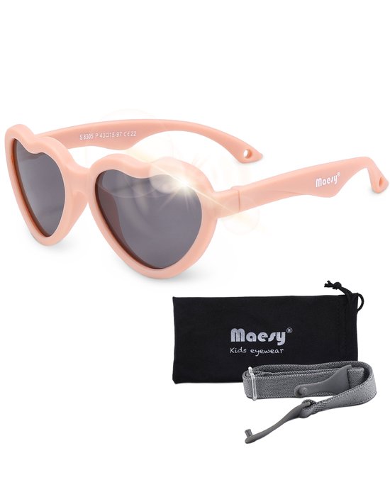Maesy - lunettes de soleil pour bébé Maes - flexible pliable - élastique réglable - protection UV400 polarisée - garçons et filles - lunettes de soleil pour bébé en forme de coeur - rose clair