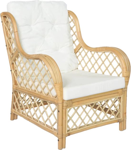 The Living Store Rattan Chair - Meubles d'assise - 81 x 70 x 90 cm - kussen blanc crème