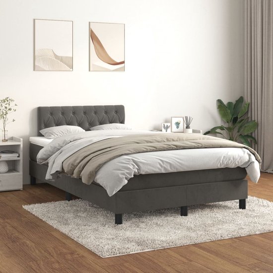 The Living Store Boxspring met matras fluweel donkergrijs 120x200 cm - Bed