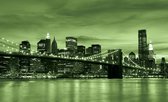 Fotobehang - Vlies Behang - Brooklyn Bridge in New York Stad Groen - 208 x 146 cm