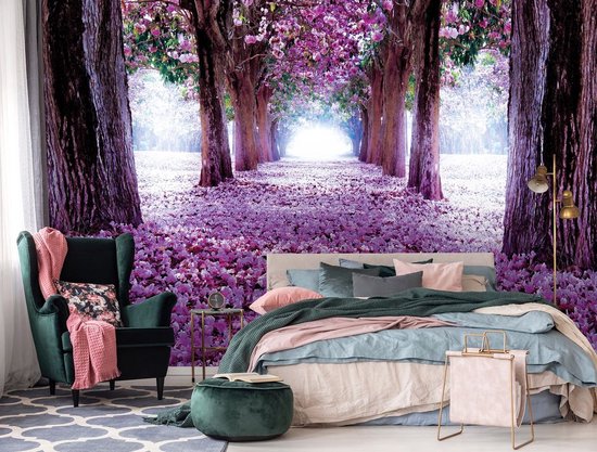 Papier peint photo Peint Intissé - Tunnel de Fleurs Violettes 3D - 254 x 184 cm