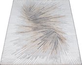 Karpet24 Vloerkleed Mila Modern laagpolig tapijt voor woonkamer, slaapkamer, met elegante glans, glansvezel, diep effect, crème-grijs-140 x 200 cm