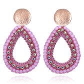 Boucles d'oreilles pendantes en forme de goutte avec cristal et corde - Rose