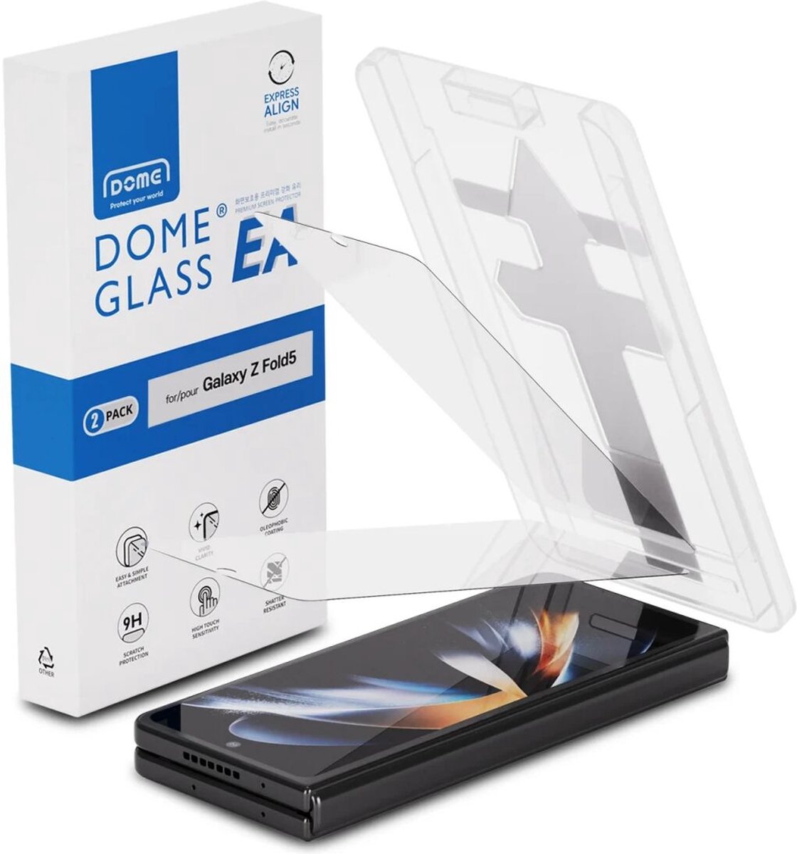 Whitestone EA Dome Glass Screen Protector Geschikt voor Samsung Galaxy Z Fold 5 | Case Friendly Tempered Glass | Full Cover | Gemakkelijke Installatie met Alignment Tool | Duo Pack