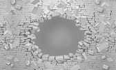 Fotobehang - Vlies Behang - 3D Stenen Muur Explosie - 312 x 219 cm