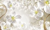 Fotobehang - Vlies Behang - Versieringen en Witte Bloemen - 312 x 219 cm