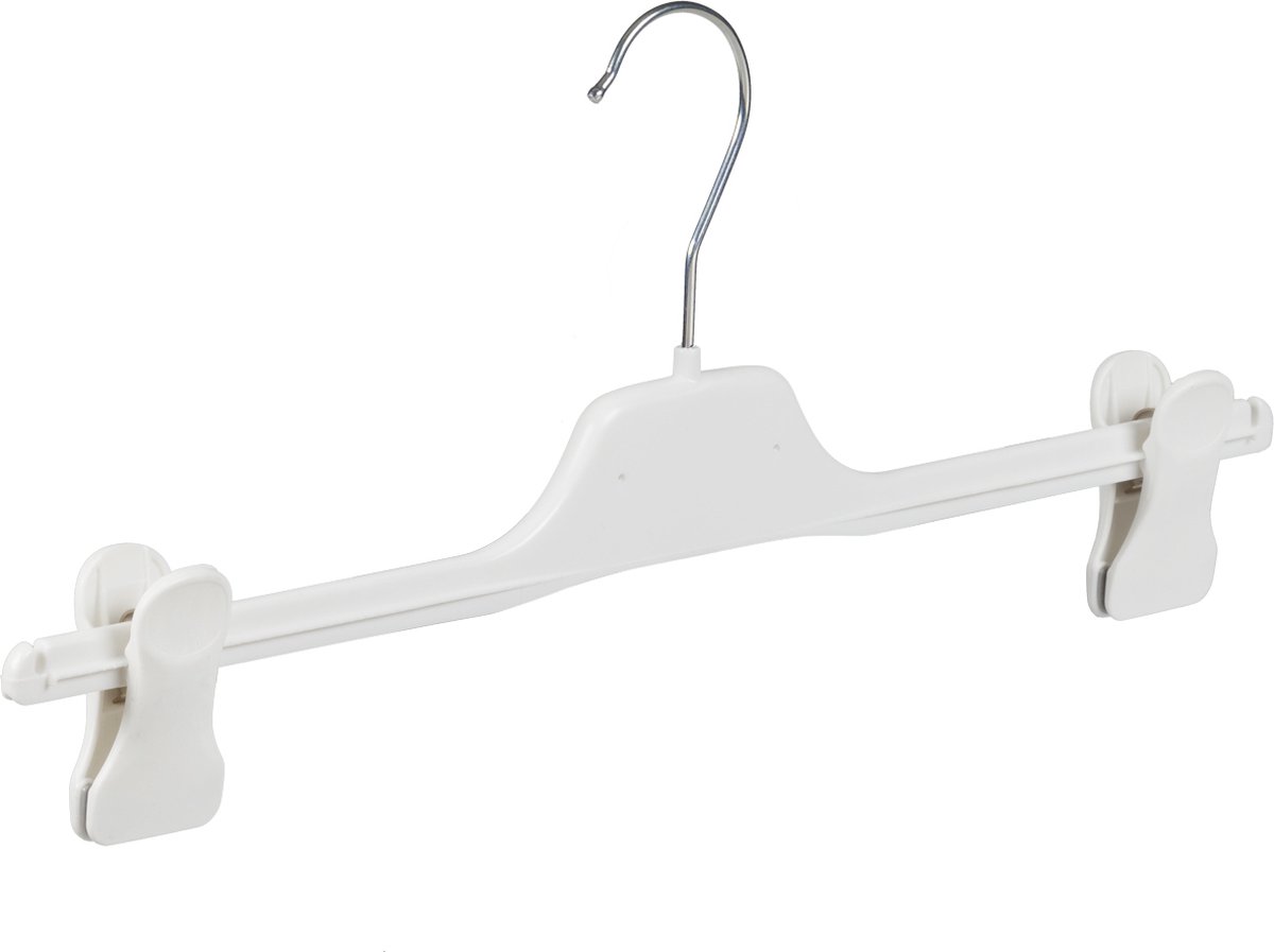 De Kledinghanger Gigant - 10 x Rokhanger / broekhanger / pantalonhanger / knijperhanger kunststof wit met anti-slip knijpers, 35 cm