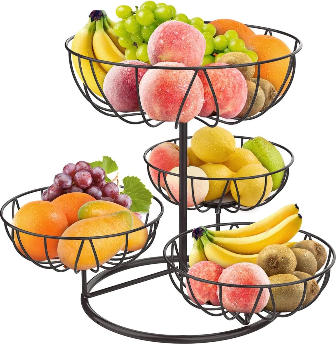 Fruitmand met 4 niveaus, afneembare fruitschaal voor het werkblad, keuken, hoge capaciteit, metalen decoratie, fruitetagère, brons