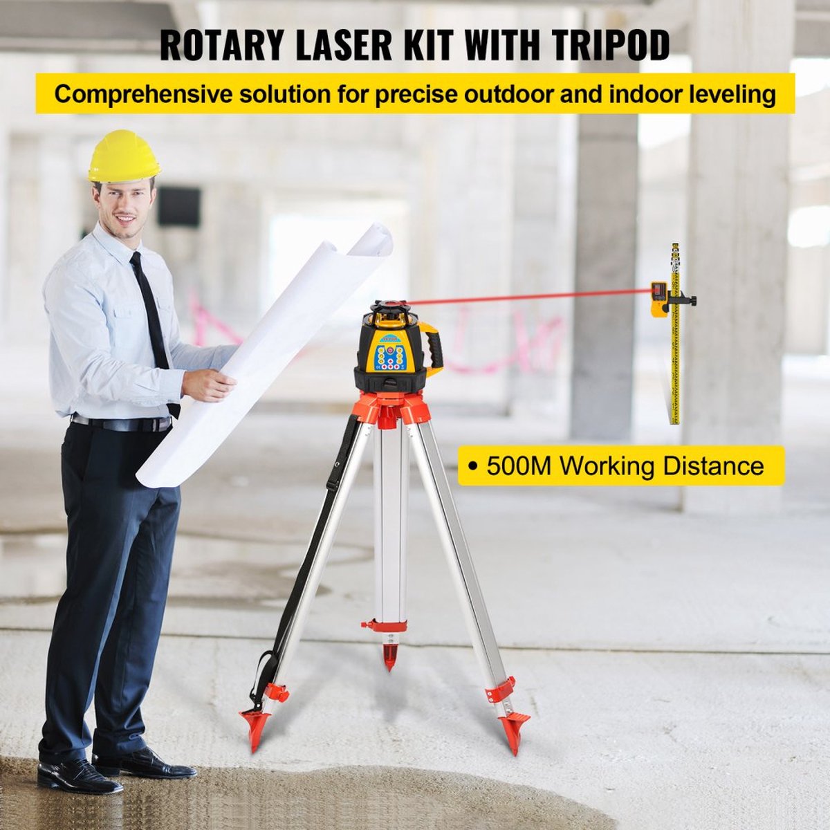 VEVOR Kit de Trépied et Mire pour Niveau Laser Rotatif, Léger