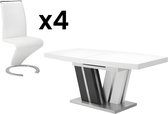 Tafelset NOAMI + 4 stoelen TWIZY - Wit en grijs L 220 cm x H 75 cm x D 90 cm