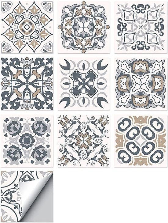 Plaktegels voor keuken, badkamer & vloer - 10 Stickertegels - 10x10CM - Zelfklevende Portugese Tegels Beige/Grijs