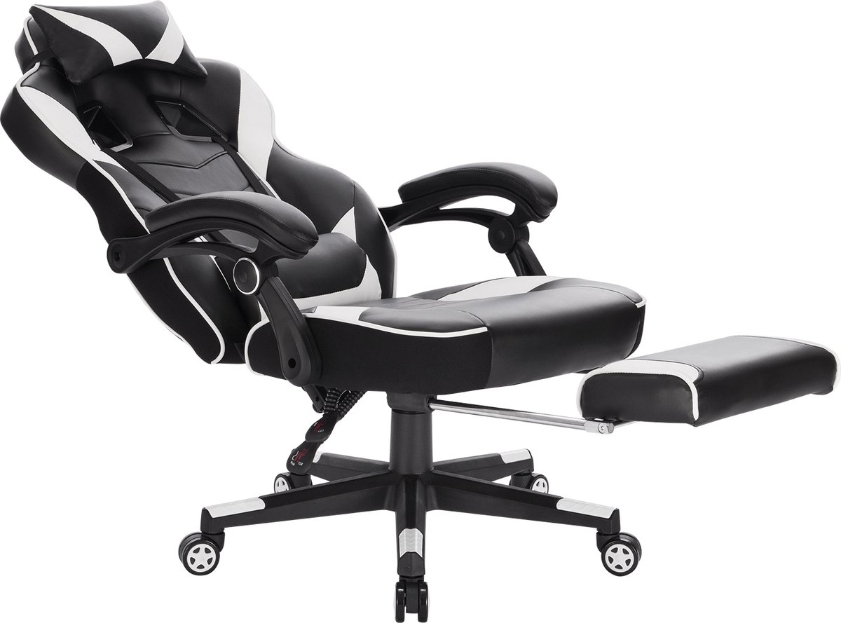 Gaming stoel Preformace - Verstelbaar in hoogte - Met voetsteun - Gamestoel - Chair - Ergonomische bureaustoel - Chair - Wit - Kunstleer