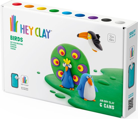 HeyClay - Birds: Toucan, Penguin, Peacock - 6 cans - Hey Clay