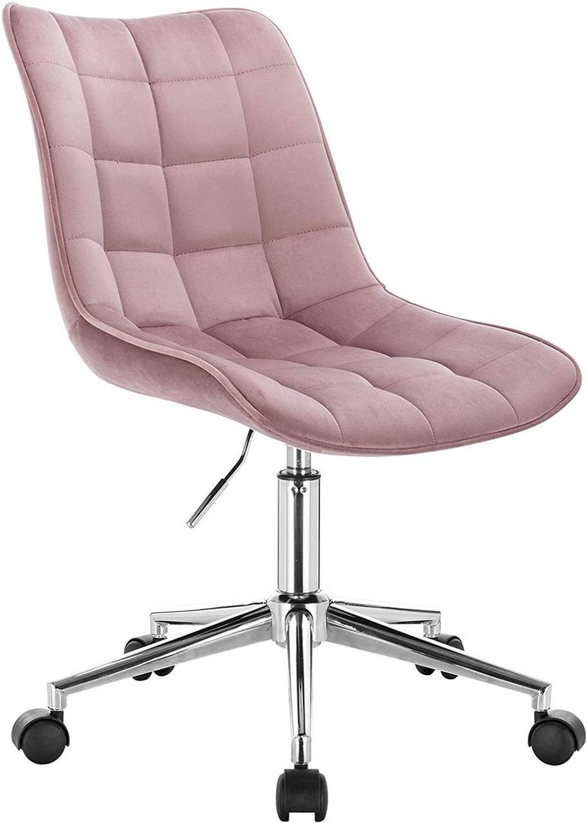 Bureaustoel Velvet Anja - Op wielen - Ergonomische bureaustoel voor volwassenen - Roze - In hoogte verstelbaar