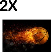 BWK Textiele Placemat - Vlammende Basketball - Set van 2 Placemats - 45x30 cm - Polyester Stof - Afneembaar