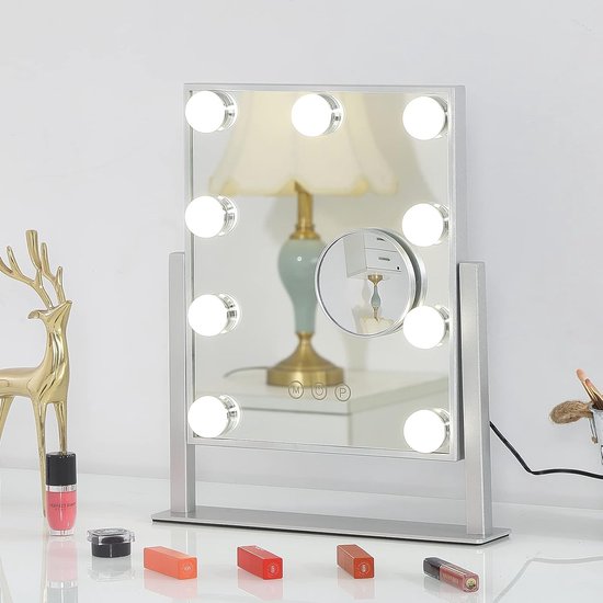 miroir de maquillage avec éclairage, miroir de maquillage éclairé avec 9  lumières LED