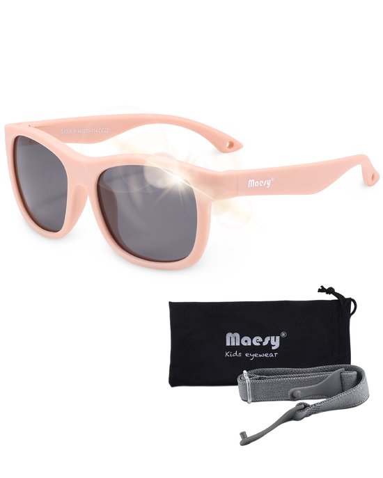 Maesy - baby zonnebril Luca - 1-3 jaar - flexibel buigbaar - verstelbaar elastiek - gepolariseerde UV400 bescherming- dreumes en peuter - jongens en meisjes - kinder zonnebril vierkant - licht roze