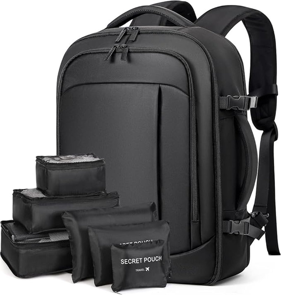 SHOP YOLO - Rugzak Dames reizen -Handbagage- 6-delige kledingzakken- waterdichte -17.3 inch laptop met USB - Zwart