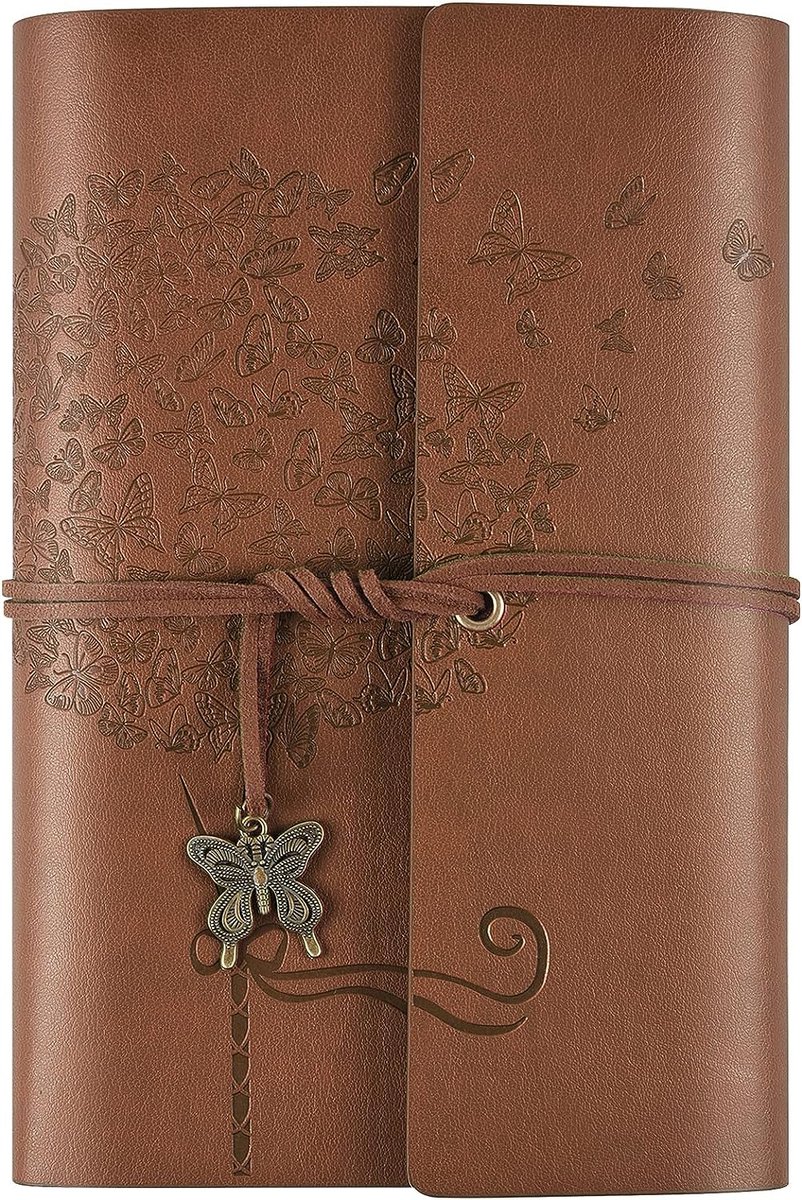 Lederen dagboek, notitieboek, navulbaar, schrijfdagboek, planner voor vrouwen en meisjes (bruin, A6 17,3 x 13,5 cm)