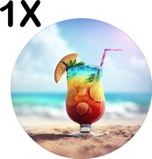 BWK Luxe Ronde Placemat - Tropische Cocktail op het Strand - Set van 1 Placemats - 50x50 cm - 2 mm dik Vinyl - Anti Slip - Afneembaar