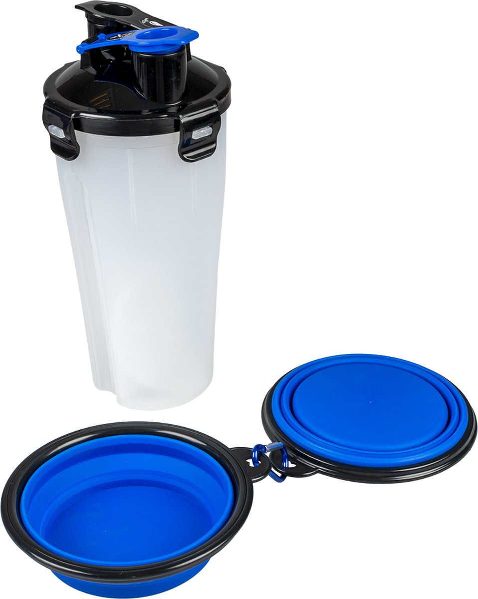 Duvoplus - Reisbench - Hond - 2-in-1 Eet- En Drink Reisset 350ml - 11x11x23cm Blauw/zwart - 1st