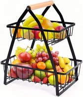 Fruitmand met 2 verdiepingen, fruithouder voor fruit, broodmand, groenterek, fruitschaal, groenterek, fruit, fruit, brood, snacks, mand (zwart 2)