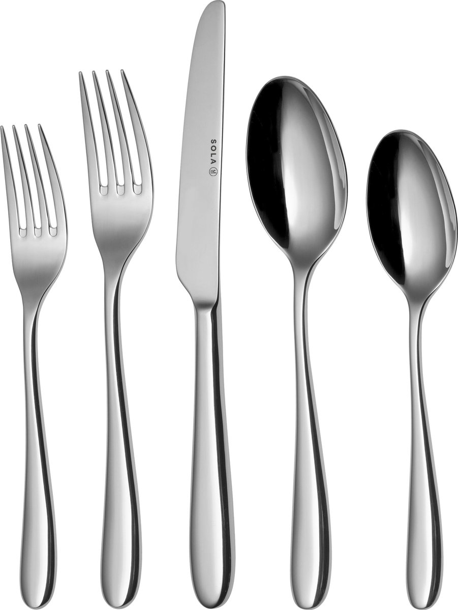 Sola Bestekset Siena - Signature collectie - 6 persoons - 24 delig - Zilverwit Edelstaal 18/10 - RVS - Zilver
