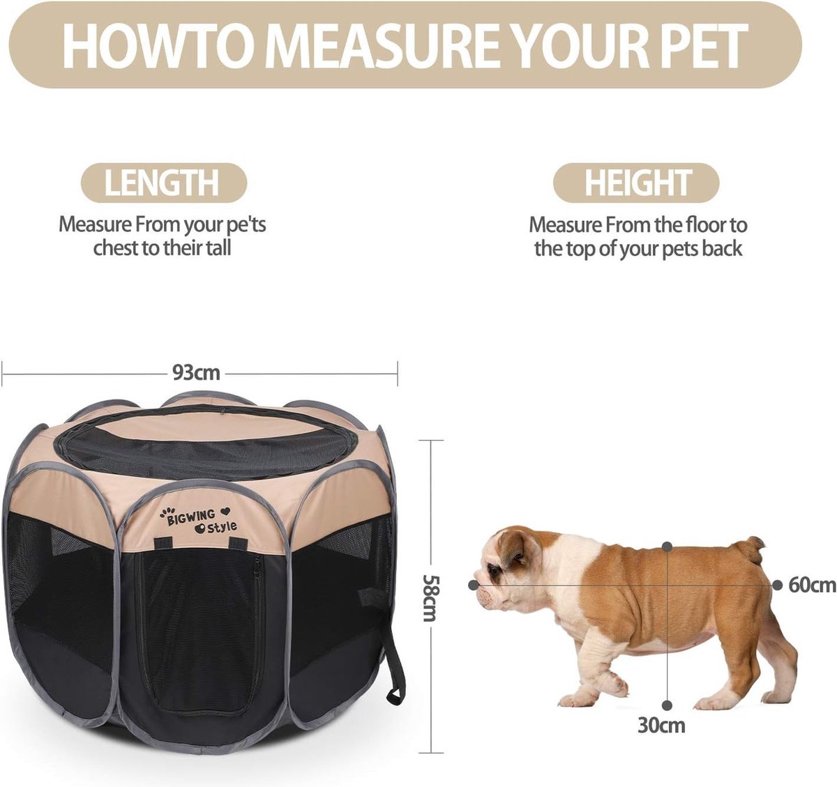 Style Puppybox, draagbare opvouwbare puppyhond, kat, konijn, cavia, stof, boxkrat, kenneltent (36" x 36" x 23", beige)