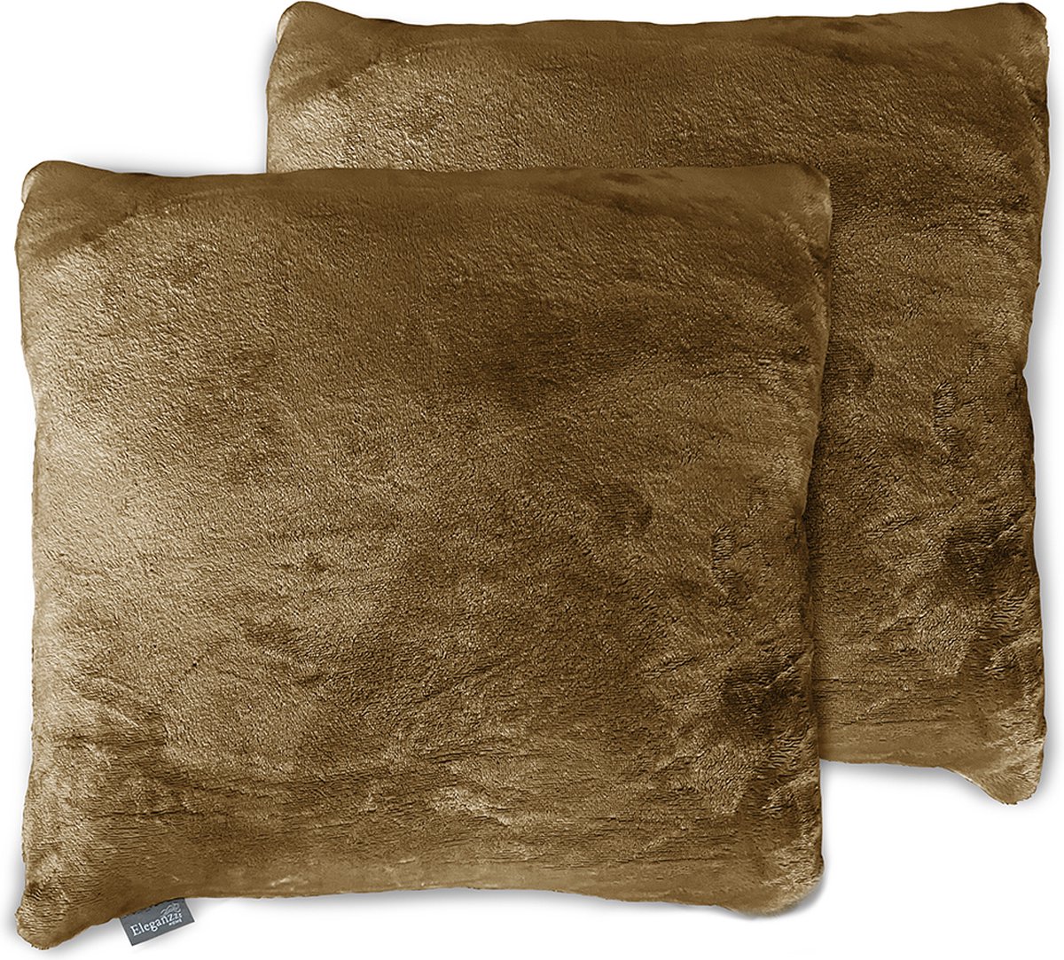 Eleganzzz Sierkussens Flanel Fleece - Gold - Sierkussens 50x50cm - Set van 2 Kussens - 100% Flanel Fleece Voorzijde - 100% Velvet Achterzijde