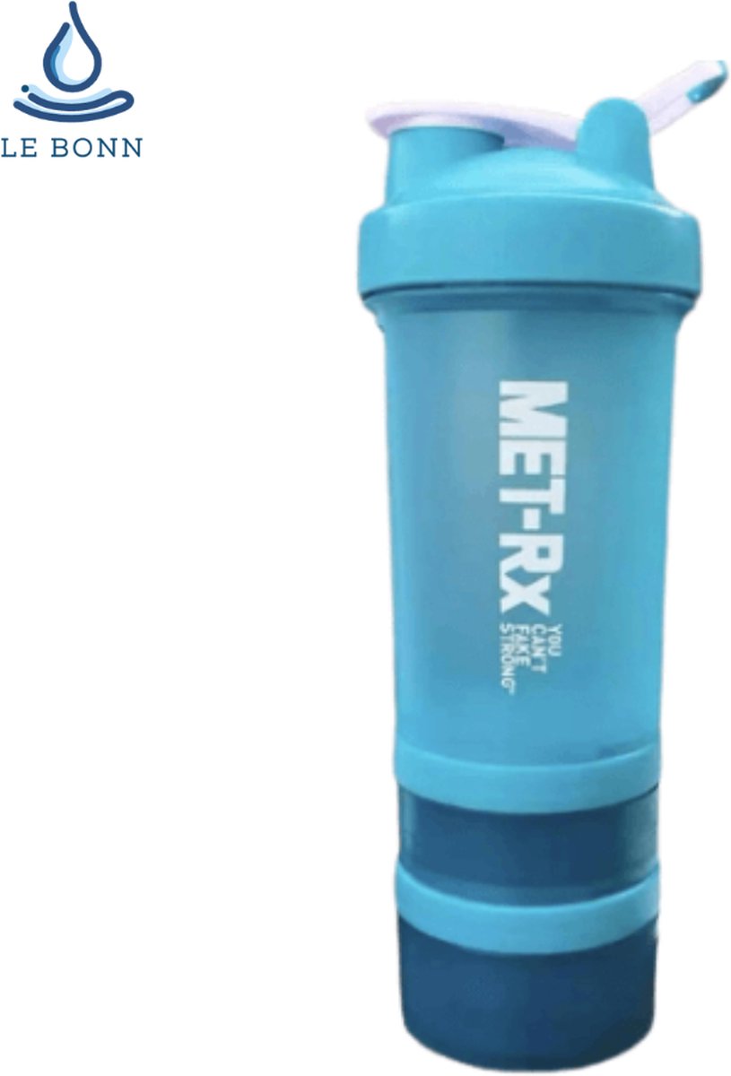 Goedkoopste LeBonn SHAKER BOTTLE PRO - BLAUW - Eiwitshaker | Bidon | Shakebeker - 650 ml - Lekt niet - Shakebeker met 2 containers, pillendoosje en voor eiwitshakes zonder klonten.