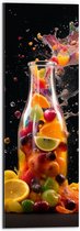 Dibond - Fles - Eten - Fruit - Spetters - Kleuren - 20x60 cm Foto op Aluminium (Met Ophangsysteem)