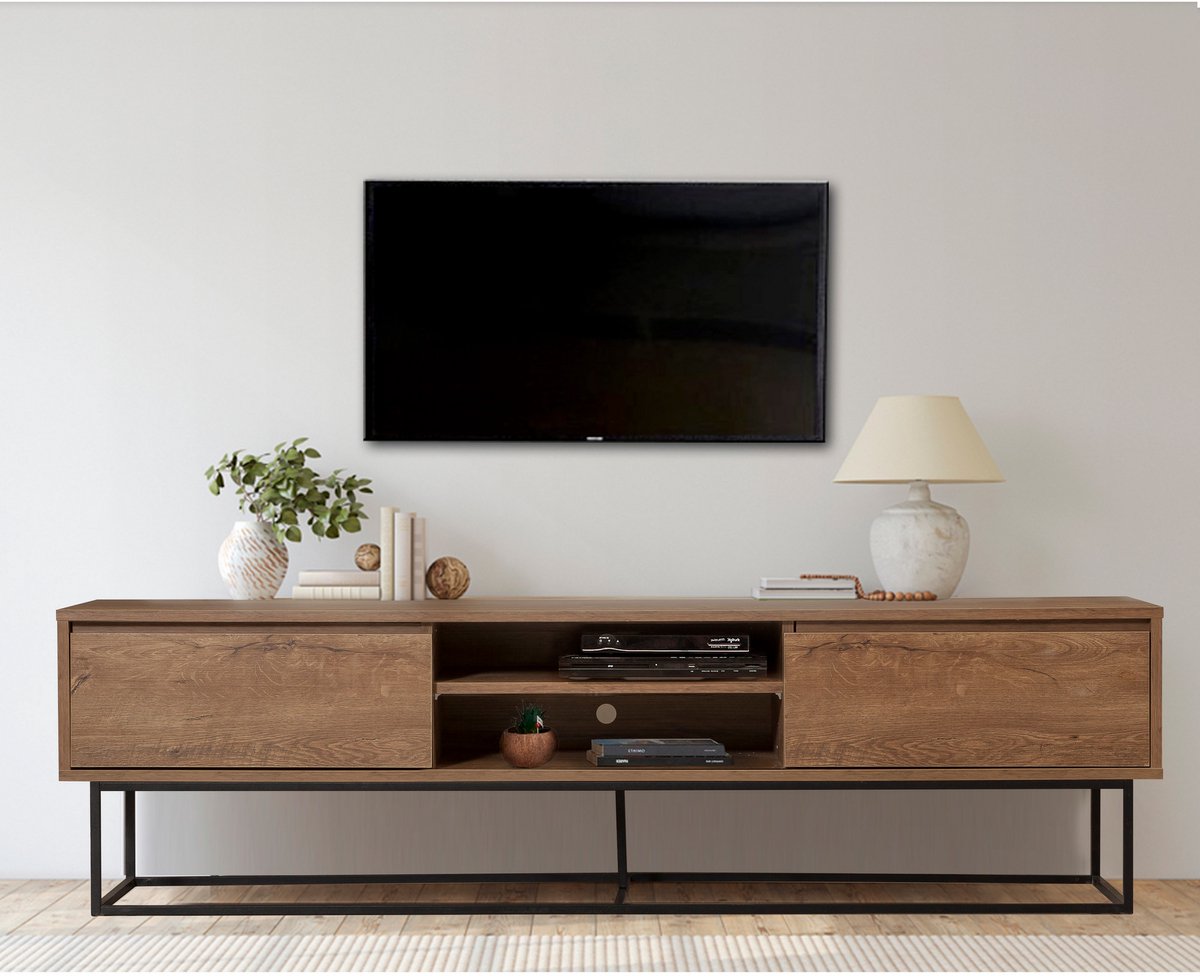 Tv-Meubel Rodez Melamine Walnoot Zwart 180cm