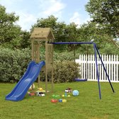 The Living Store Speeltoren - Grenenhouten - 238x321x207 cm - Met golvende glijbaan en enkele schommel - Blauwe PP materialen - Voor kinderen 3-8 jaar oud